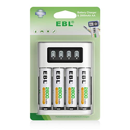 EBL Rechargeable AA Batteries with Battery Charger, 4 Pack AA Battery with Batteries Charger for AA AAA Ni-MH NI-CD Batteries