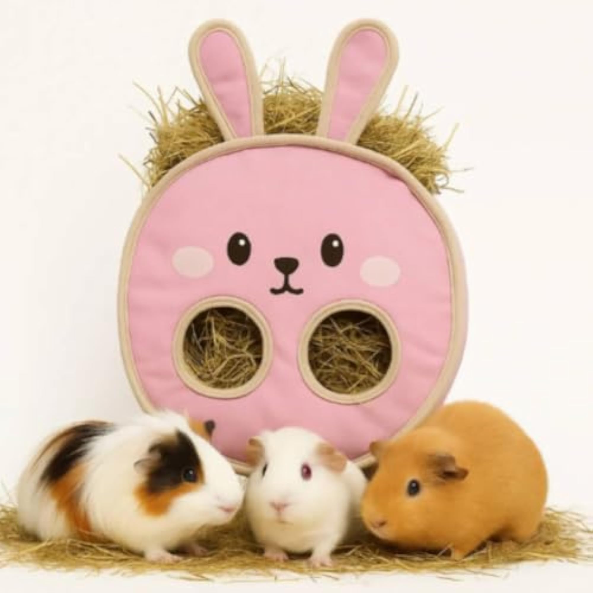 Cute Bunny Face Hay Feeder Bag for Small Animals, Pink