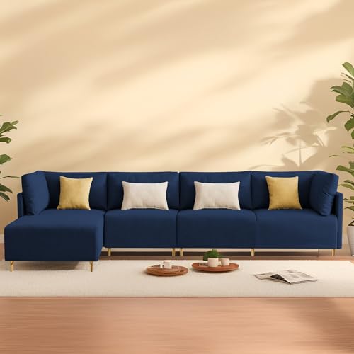 Image of Carina LHS 6 Seater L Shape Sofa Set for Living Room (Blue Fabric) Premium Fabric Sofa
