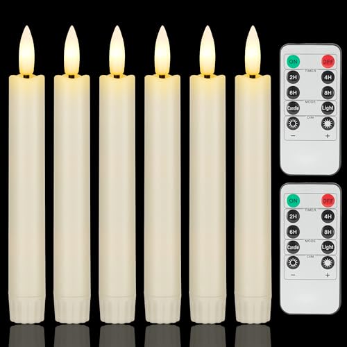 Image of 6.4 Inch Flameless Taper Candles with Remote, Short Flickering Battery Operated Candles, Ivory Led Flameless Candlesticks for Weeding Home Party Festival Decor, 6 Pack