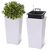 GarveeLife 22.5 in Tall Planters Set of 2, Outdoor＆Indoor Black Planter Pots, High Front...