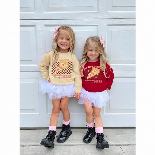 Image of MODNTOGA Toddler Girl Boy Valentines T-Shirt Love and Pizza Graphic Tee Funny Letter Pullover Tops Long Sleeve Shirt