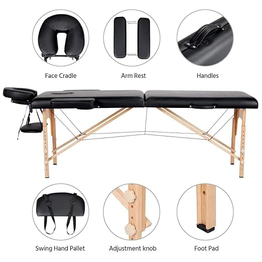 Toh-FA Portable Massage Table Spa Folding 84 Inch Height Adjustable 2 Fold Massage Bed with Carry Case Pu Leather Professional Facial Salon Tattoo Bed, Hold Up to 450Lbs, Black Toh-FA Portable Massage Table Spa Folding 84 Inch Height Adjustable 2 Fold Massage Bed with Carry Case Pu Leather Professional Facial Salon Tattoo Bed, Hold Up to 450Lbs, Black