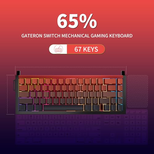 Image of Wireless Mechanical Gaming Keyboard, 65% Layout RGB Custom Keyboard - Ghost | Aluminum Alloy Black Frame with Red Gradient Keycaps, Pre-Lubed Hot-Swappable Linear Ghost Switches