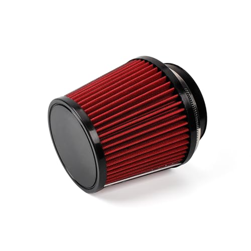 4 Inlet Car Performance Reusable Cold Air Intake Filter Universal 100mm Clamp-on Cone Replacement Dry Air Filter (Red)