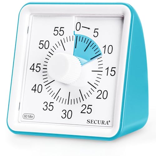 Secura 60-Minute Visual Timer, Classroom Timers, Countdown Timer for Kids and Adults, Time Management Tool for Teaching (Blue & Blue)