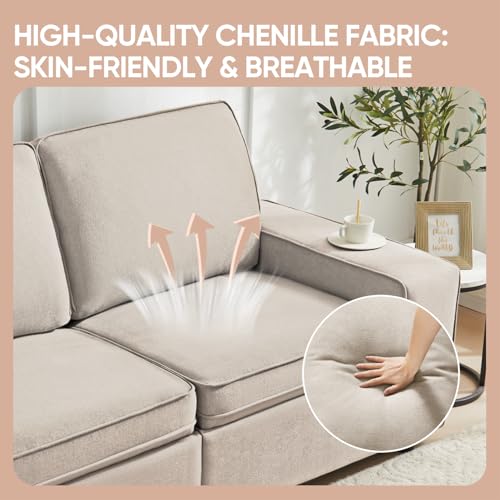 Image of Waxberry 71 inch Chenille Loveseat Sofa Couch for Living Room with Seat Storage, Modern 2-Seater Deep Seat Sofa with Side Pockets & Type-C /USB Ports, Detachable Backrest for Office, Apartment (Beige)