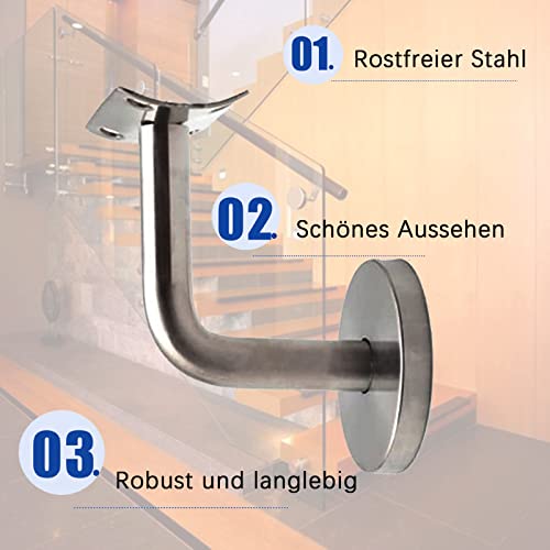 Handlaufhalter ,Edelstahl Handlaufträger ,Handlauf Befestigung, für Treppengeländer Wandhalter Holz mit Abdeckrosette (2 Stücke)