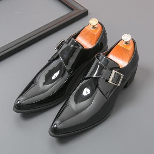Monk Strap Shoes Men Classic Retro Formal Business Loafer Dress Shoes Lightweight Leather Slip On Comfortable High Heel Pointed Plain Toes Buckled Pull-on Office Oxford Casual Elegant Wedding Footwear3
