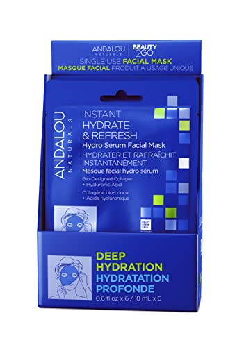 Andalou Naturals, Deep Hydration, Instant Hydrate & Refresh Sheet Mask, Single Face Mask, 0.6 Oz Each, 6 Count (Pack Of 1) #TOP11