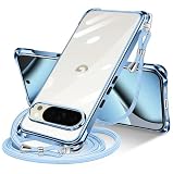NISIILNG Google Pixel 10 / Pixel 10 Pro 用 ケース クリア ショルダー pixel10 / 10pro 用 スマホケース ピクセル 10 カバー 肩掛け 斜めかけ 縄掛けケース 透明 薄型 軽量 TPU 紐付き 斜めがけ 織りストラップ付き ネックストラップ ショルダー 縦/横 2WAY 長さ調整可能 取り外し可能 落下防止 紛失防止 (ブルー)