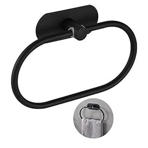 Handdoekring, zonder boren, roestvrij staal, handdoekhouder, ovale handdoekring, wandmontage, zelfklevende handdoekhouder, zwart, handdoekhaak, badkameraccessoires, handdoekstang voor badkamer,