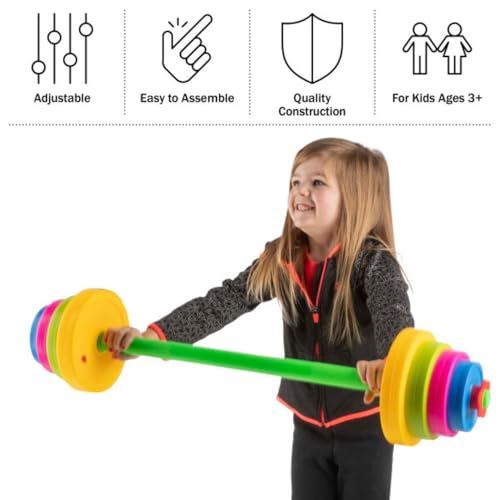 Image of Hey! Play! Kids Exercise Equipment Collection: Strength Training, Cardio, Endurance, and Active Play Essentials - Kids Barbell Set