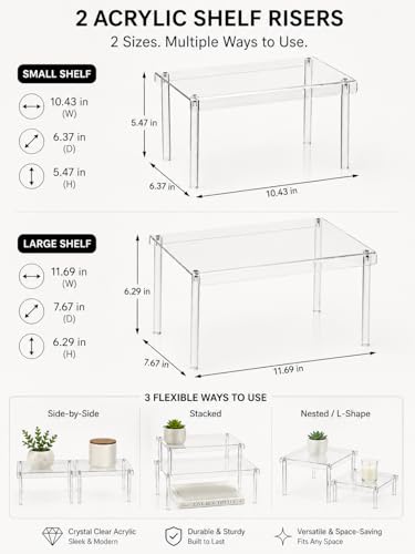 Spice Organization for Cabinet, 2 Pack Stackable Acrylic Shelf Set, Versatile Spice Rack Organizer for Kitchen Pantry, Countertop, Bathroom, Office, Apartment, Ideal for Small Spaces and Gift Giving - Image 7