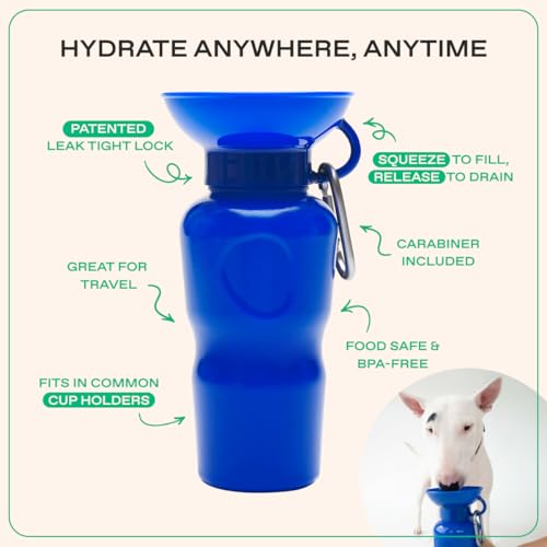 Image of Springer Dog Water Bottle | Portable Travel Drinking Feeder Dispenser for Dogs & Puppies | As Seen on Shark Tank | Leak-Proof Bowl | BPA-Free | Outdoor Walking, Hiking & Travel | 22oz Indigo