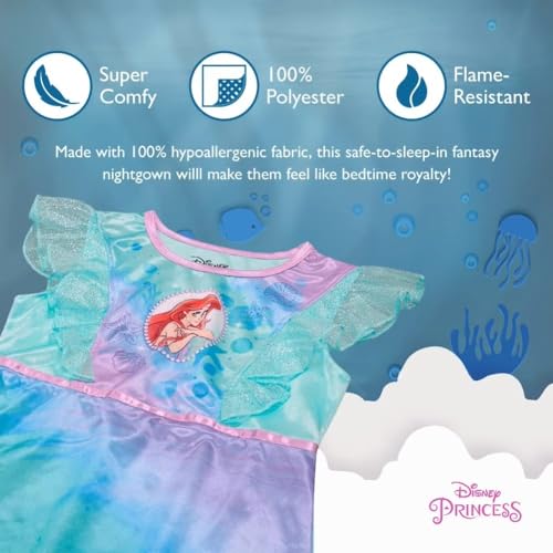 Image of Disney Girls' Princess Dress Nightgown, Fantasy Gown, Soft & Cute Pajamas for Kids