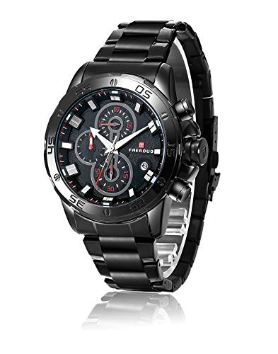 Faerduo Reloj Crongrafo para Hombre de Cuarzo con Acero Inoxidable Reloj de Pulsera Moda Impermeables Hombres F8218M