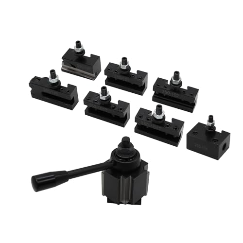AXA Industrial Tools Wedge Type Quick Change Tool Post Set Compatible with Lathe Swing 6"-12" 250-111 250-100 (8 Pc 250-111 tool post set)