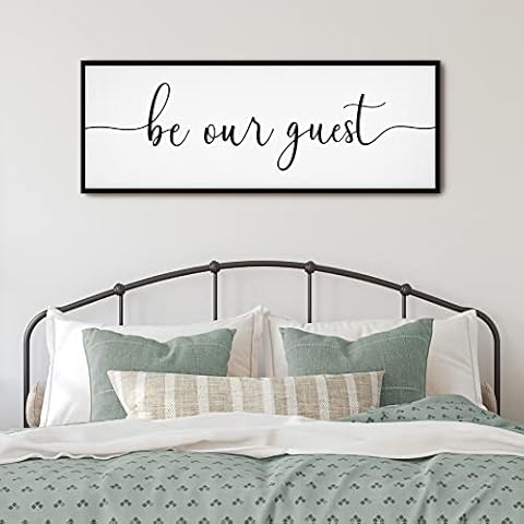 Be Our Guest Sign Wall Decor - 41”X14” Be Our Guest Wall Art Wood Framed Wall Decor for Bedroom Be Our Guest Sign Above Bed Be Our Guest Wall Art Hanging(Black) Cover