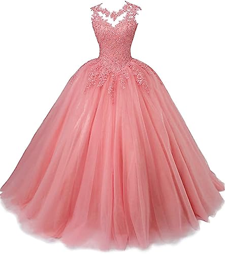 Robe de soirée pour femme en tulle corail taille 46 style Quinceanera