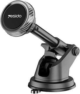 Magnetic Phone Holder for Car, Amesco Universal Dashboard Windshield Heavy Duty Strength. Adjustable Telescopic Arm with Strong Magnets, Suction Cup Car Phone Holder for All Cell Phone & Mini Tablets