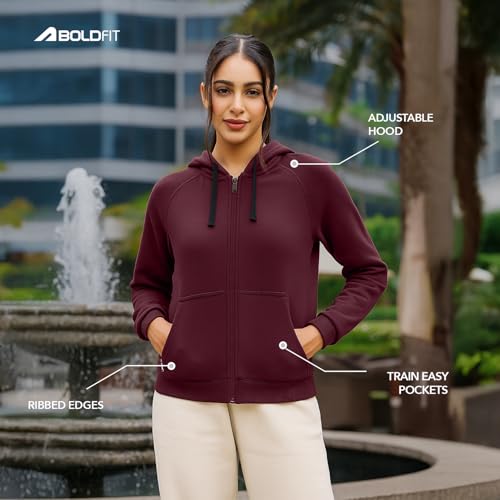 Image of Boldfit Sweatshirt for Woman Long Sleeve Hoodies for Women Full Zipper Winter Jacket for Woman Lightweight Winter wear for Women Stylish