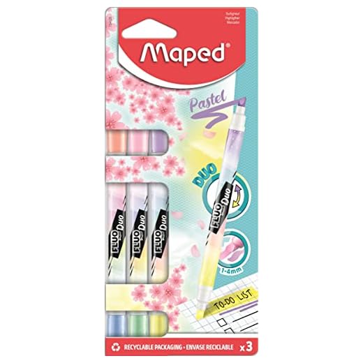 Maped - Material Escolar - Subrayadores Fluo Duo Pastel - Dos Puntas de Colores Distintos - Punta Biselada con Trazo de 1 a 5 mm - Gran Vida Útil - Disponible en 6 Colores Diferentes