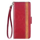 Coque de Téléphone Portefeuille en Cuir pour Samsung Galaxy S20, Étui d'affaires à Rabat Pliable Durable Antichoc pour Les Employés de Bureau,Housse de Protection Rouge