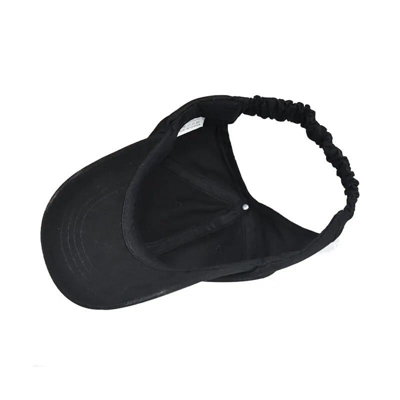 Image of SwooK Stonewash Baseball Ponytail Cap for Womens Girls High Ponytail Bun Cap Hat Half Top Sport Adjustable Cotton Women Girls Summer Sunny Sun Cap Caps (Black)
