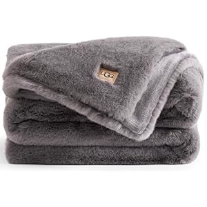 UGG Plush Faux Fur Throw Blanket Reversible Medium Weight Luxury Soft Throw Blankets for Bed or Chair, Hypoallergenic, Machine Washable, Home Decor, 50-inch x 70-inch, Charcoal Dark Grey (Euphoria)