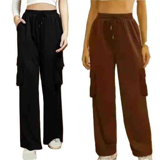 Classic Solid Cotton Blend Womens Cargo Trousers Set of Two Utility Casual Bottoms-picture-38
