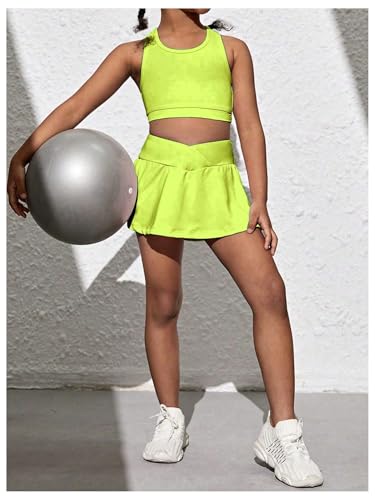 Image of SOLY HUX Toddler Girl's 2 Piece Workout Outfits Lightweight Crop Tank Tops and Skort Athletic Set Plain Mustard Yellow 6Y