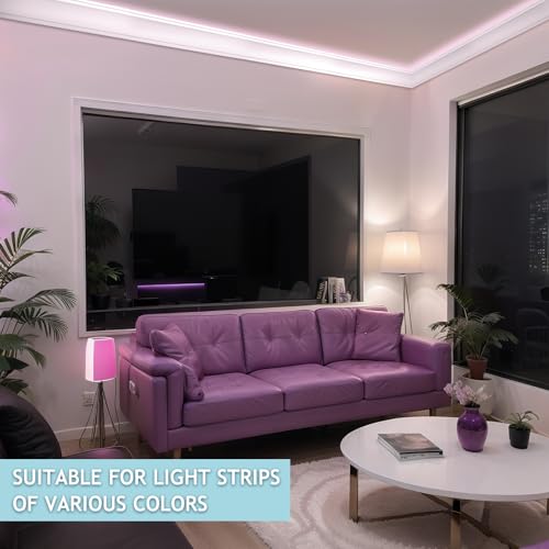 Image of Pushglossy 18 Pcs 47.24″(Total 70.9 Ft) Ceiling Crown Molding with LED Duct Kit for Seamless Ambient Accent Lighting Waterproof Channel for Easy LED Trim Moulding Strip Installation(Rear Groove)
