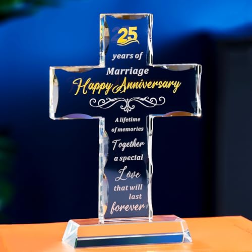 XLSJGYP Happy 25th Wedding Anniversary Couple's Glass Cross Gift for