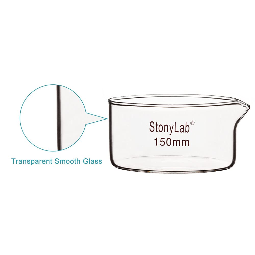 stonylab Piastre Petri con Beccuccio e Bordo Resistente, Piastra Petri in Vetro Borosilicato Riutilizzabili, Crystallizing Dish per Cristallizzazione e Evaporazione - 1000 ml Capacità OD 150 mm