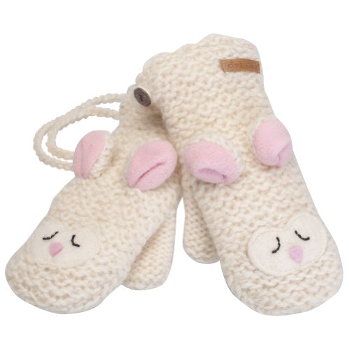 Animal World - Lally the Lamb Kids Knit Mittens White