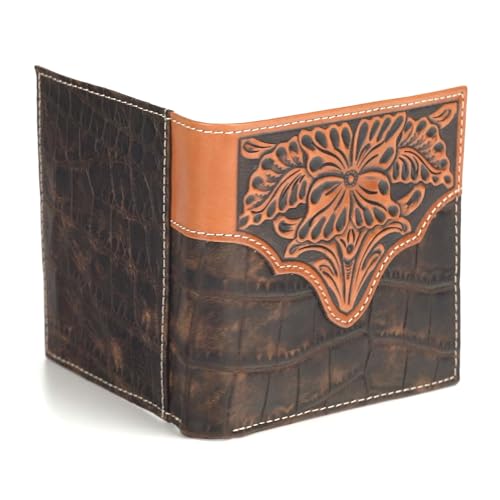 ARIAT Men's Bi-Fold Croc Floral Embossed Wallet - A3553002 One Size2