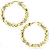 Gold Beaded Hoop Earrings for Women Sterling Silver Post Huggie Hoop Earrings 18K Gold Plated Dainty