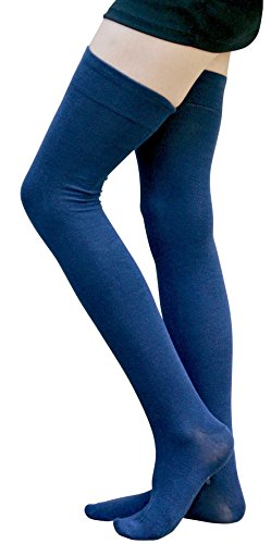 Elegant Extra Long and Wide Women's Navy Blue Cotton Thigh High Socks Over Knee Socks