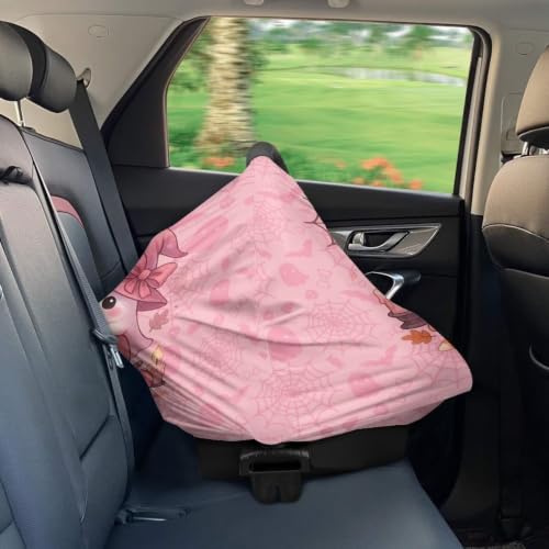 Image of Wanyint Baby Car Seat Cover Cute Carseat Canopy for Babies Boys Girls Multi-Use Nursing Breastfeeding Covers Nursing Scarf Halloween Decoration, Cute Ghost Witch Pumpkin Pink