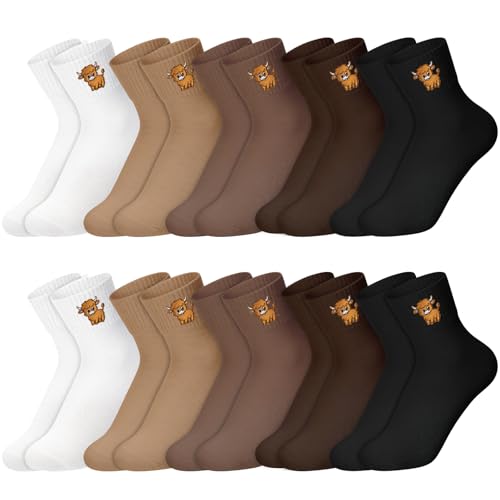 Image of Eurzom 10 Pairs Socks Womens Crew Elastic Ankle Length Cotton Socks Aesthetic Cute Lightweight Low Cut Gifts for Women