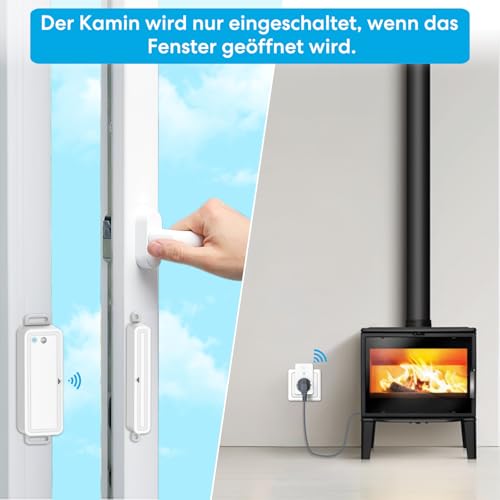 TangVita Fensterkontaktschalter mit Fenstersensor, Funk Abluftsteuerung für Kamin, Wireless Steckdose für sicheres Heizen, Einfache Installation