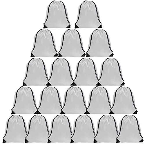 GoodtoU Drawstring Backpack Bulk, 20 Pcs Draw String Bags Cinch Bag Gym Sackpack for Women & Men, White