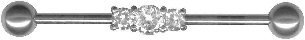 BodySparkle Body Jewelry A-Trinity Clear Industrial Barbell 14g Steel 1.5 inch (38mm)-14 gauge Industrial Earring