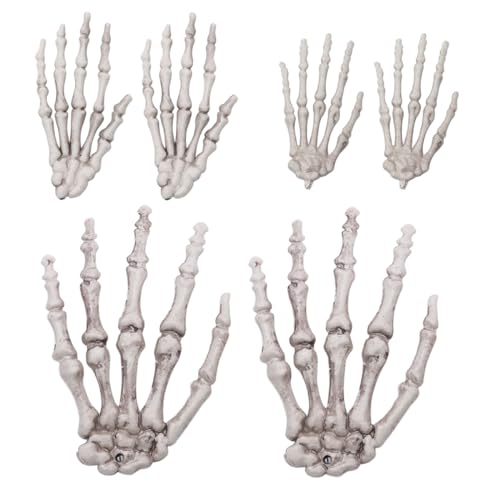 MAGICLULU 3 Pairs Halloween Skeleton Hand Ornaments Tricky Decor Props for Haunted House Bar Party Scene 4.7 Inch Fake Skeleton Hands for Spooky Holiday Gathering