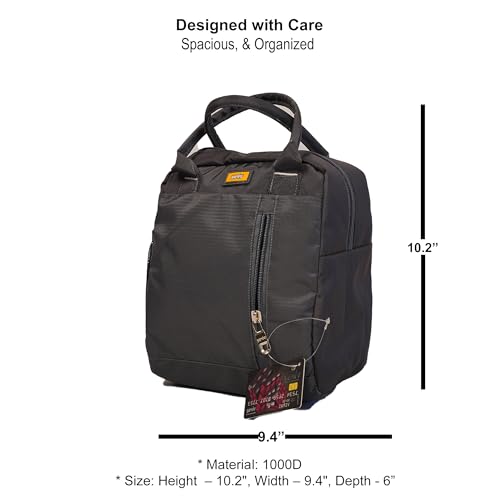 Image of FLUXY Big Lunch Bag in Grey| Heavy Duty 1000D Black Tote, Leakproof & Spacious for Office, School & Travel.