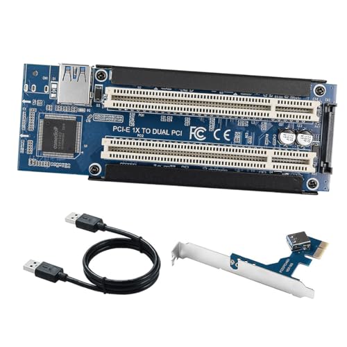 DollaTek PCIe To PCI Adapter - PCI-E Express X1 To Dual PCI Riser Extender With USB3.0 Cable For Desktop Sound Card