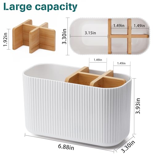 Image of GFWARE White Toothbrush Holder - Bamboo Toothbrush Holders for Bathrooms Electric Toothbrush Holder Organizer Kids Toothbrush Holders for Bathrooms Countertop (White)