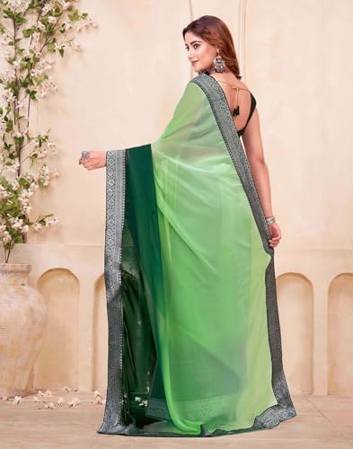 Image of SIRIL Women's Georgette Foil Printed Saree with Unstitched Blouse Piece