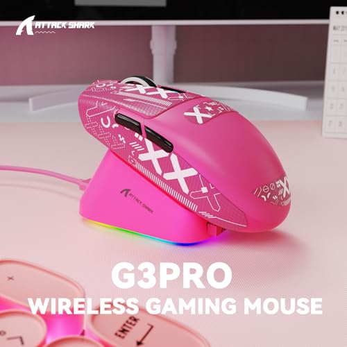 Image of MAMBASNAKE ATTACK SHARK G3PRO Wireless Gaming Mouse with RGB Magnetic Charging Dock,Tri-Mode-2.4G /USB-C Wired /BT, 25K DPI,PAW3311 Optical Sensor,59g Ultra Lightweight,Slip Grip Tape for PC /Mac(Red)